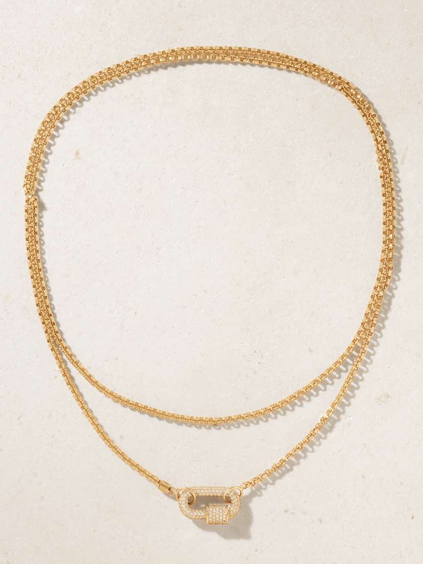 Marla Aaron Allstone Chubby Babylock + Rolo Chain 14-karat Gold Diamond Necklace