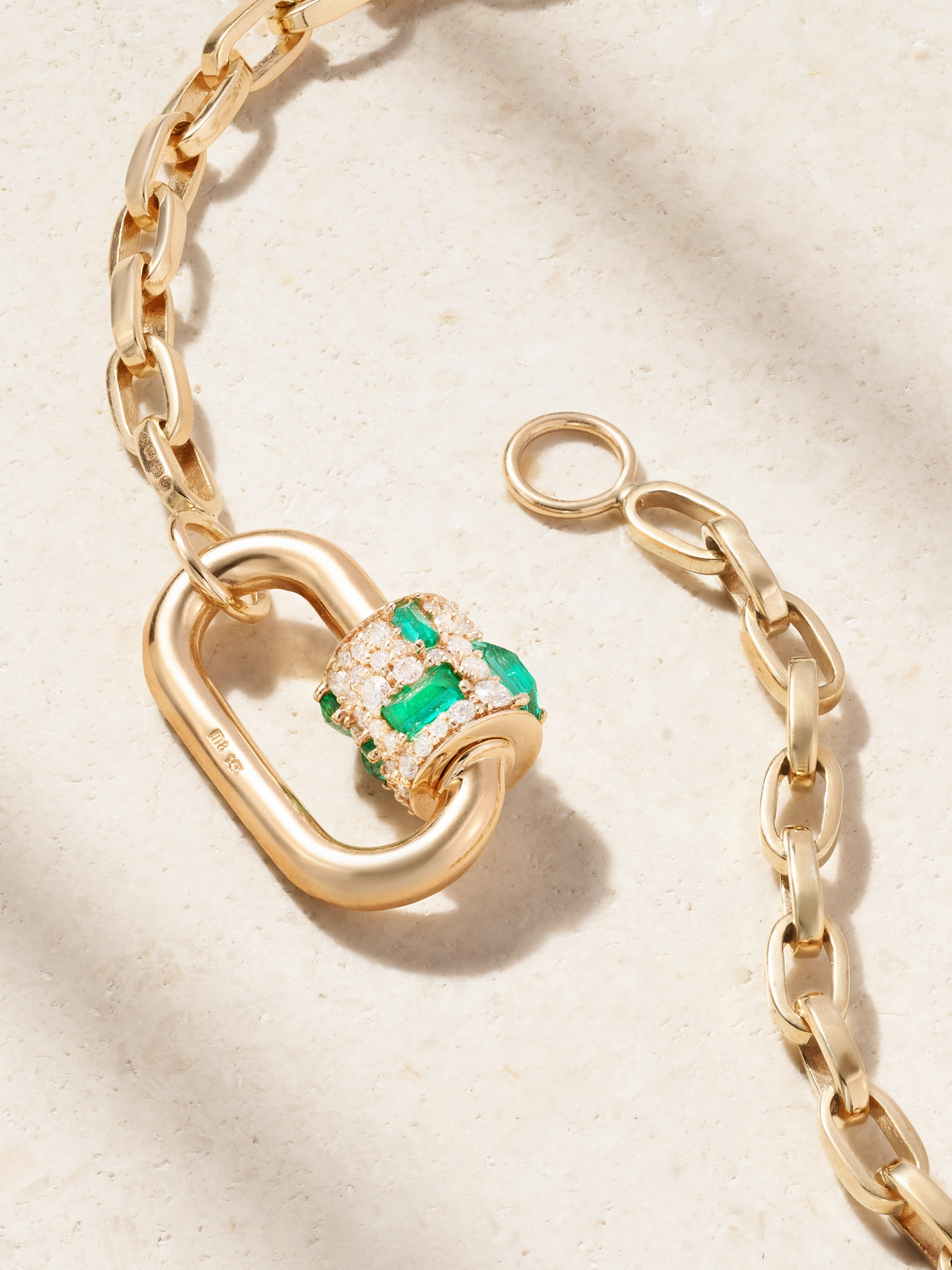 Marla Aaron Lock 14-karat Gold, Diamond And Emerald Necklace In Gold