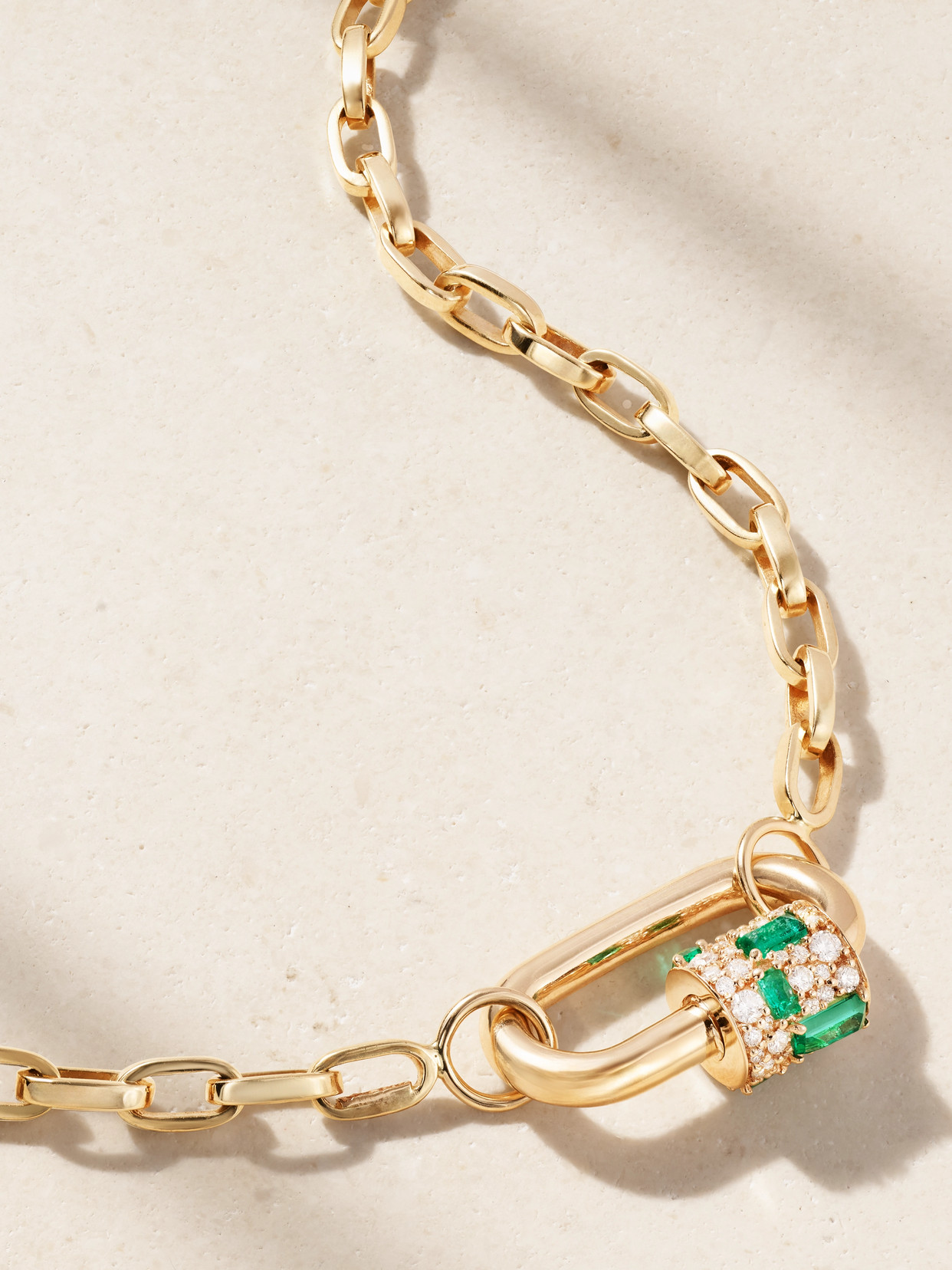 Marla Aaron Lock 14-karat Gold, Diamond And Emerald Necklace In Gold