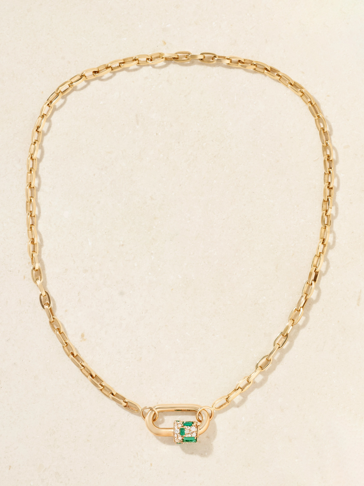Marla Aaron Lock 14-karat Gold, Diamond And Emerald Necklace