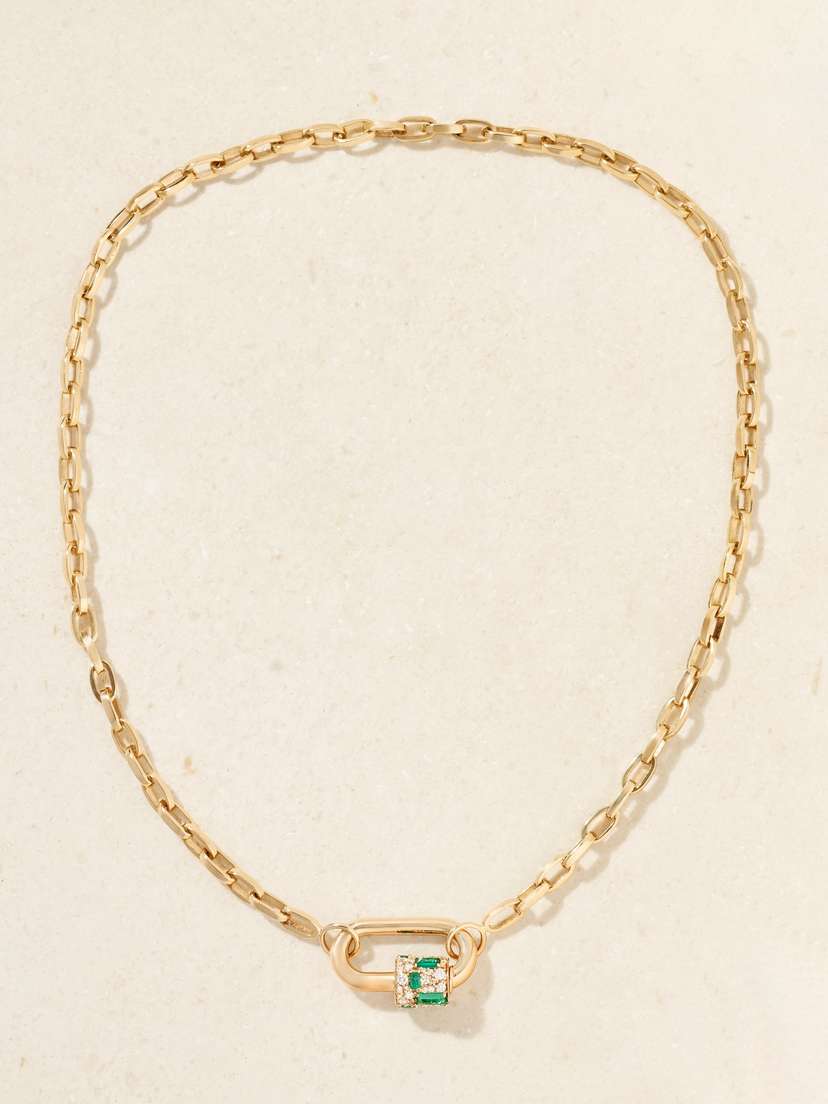 Marla Aaron Lock 14-karat Gold, Diamond And Emerald Necklace