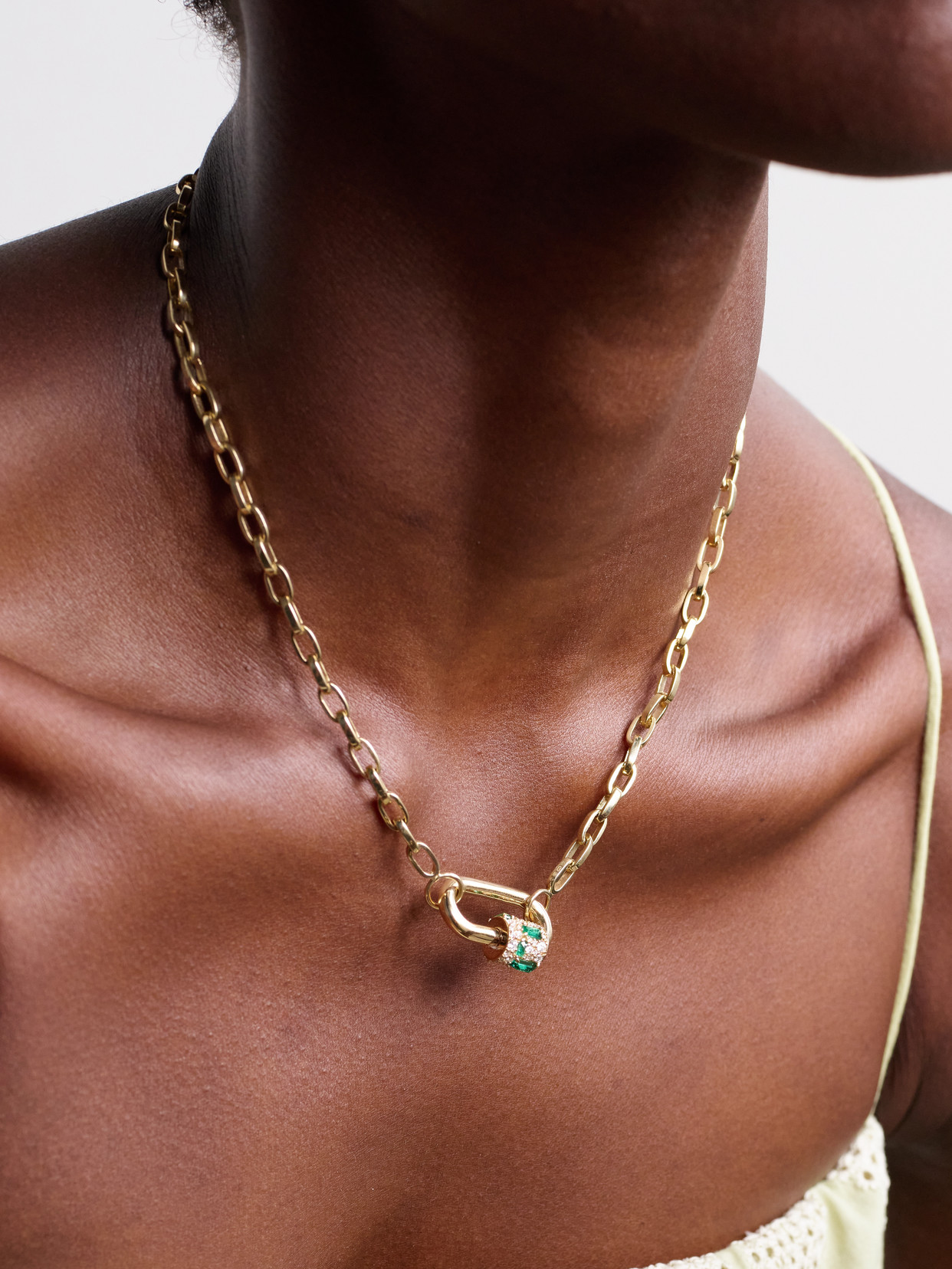 Marla Aaron Lock 14-karat Gold, Diamond And Emerald Necklace In Gold