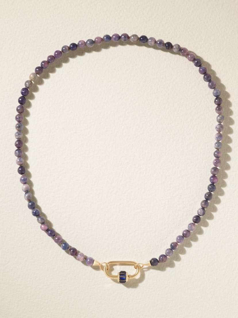 Marla Aaron Medium Lock 14-karat Gold, Ruby And Sapphire Necklace