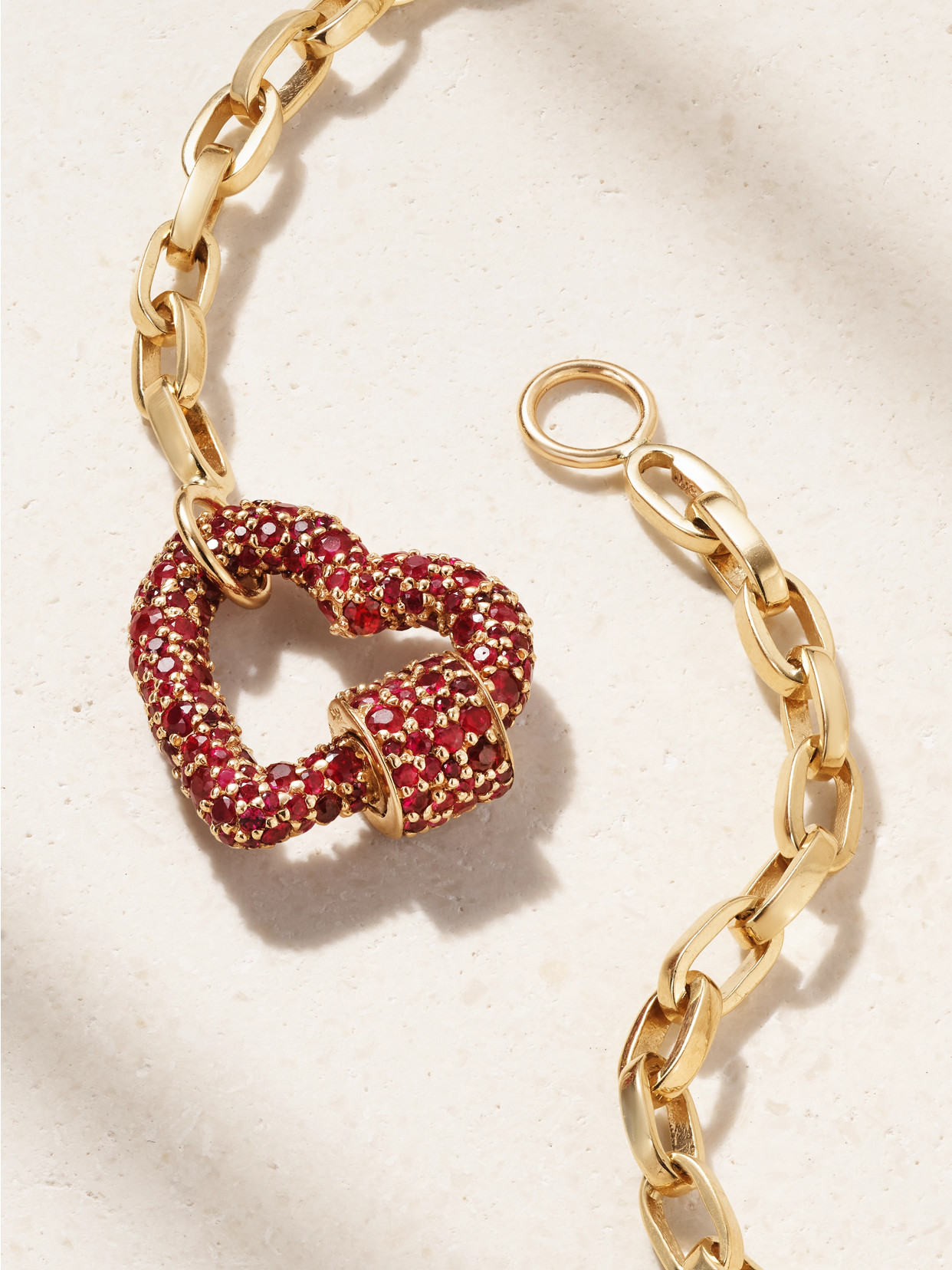 Marla Aaron Allstone Heartlock + Biker Chain 14 And 18-karat Gold Ruby Necklace In Gold