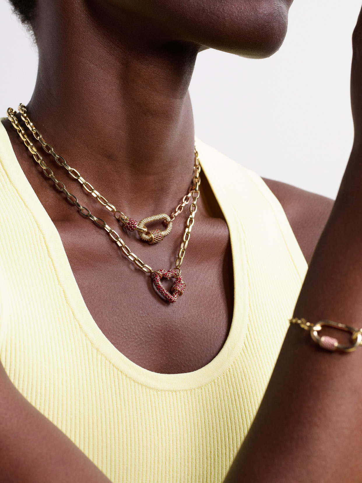 Marla Aaron Allstone Heartlock + Biker Chain 14 And 18-karat Gold Ruby Necklace In Gold