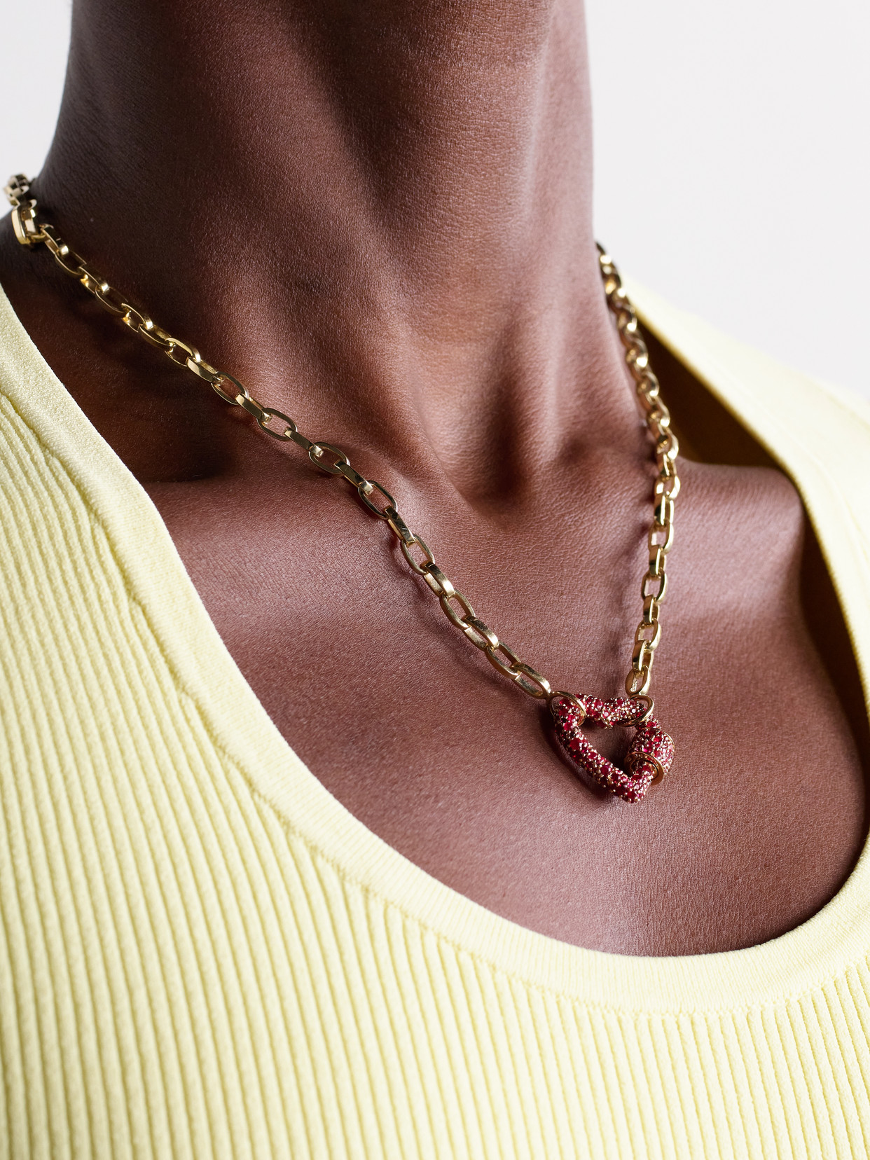 Marla Aaron Allstone Heartlock + Biker Chain 14 And 18-karat Gold Ruby Necklace In Gold