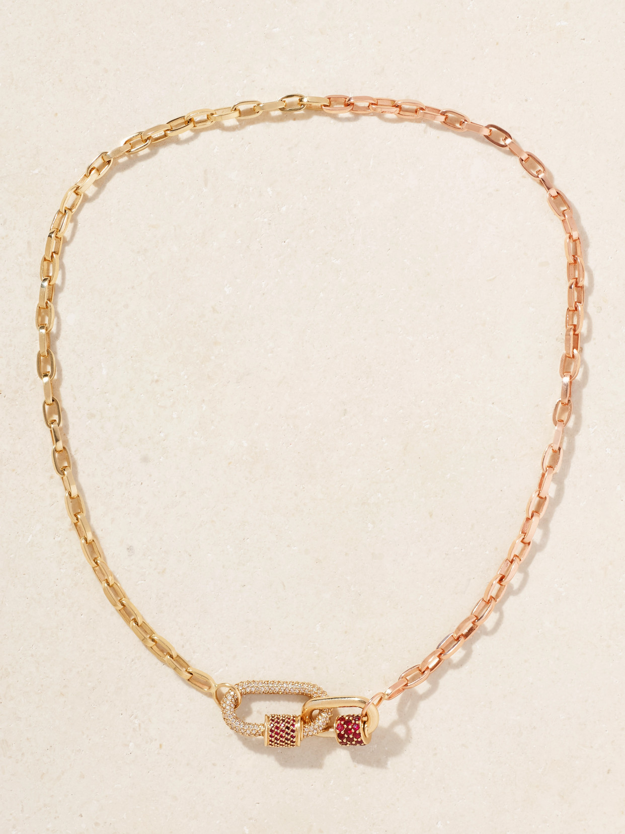 Marla Aaron Allstone Lock + Stoned Chubby Babylock + Biker Chain 14-karat Yellow And Rose Gold, Ruby And Diamond