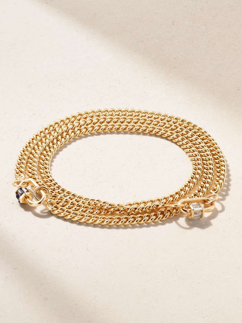 Marla Aaron Total Baguette Babylock + Heavy Curb Chain 14-karat Gold, Sapphire And Aquamarine Bracelet