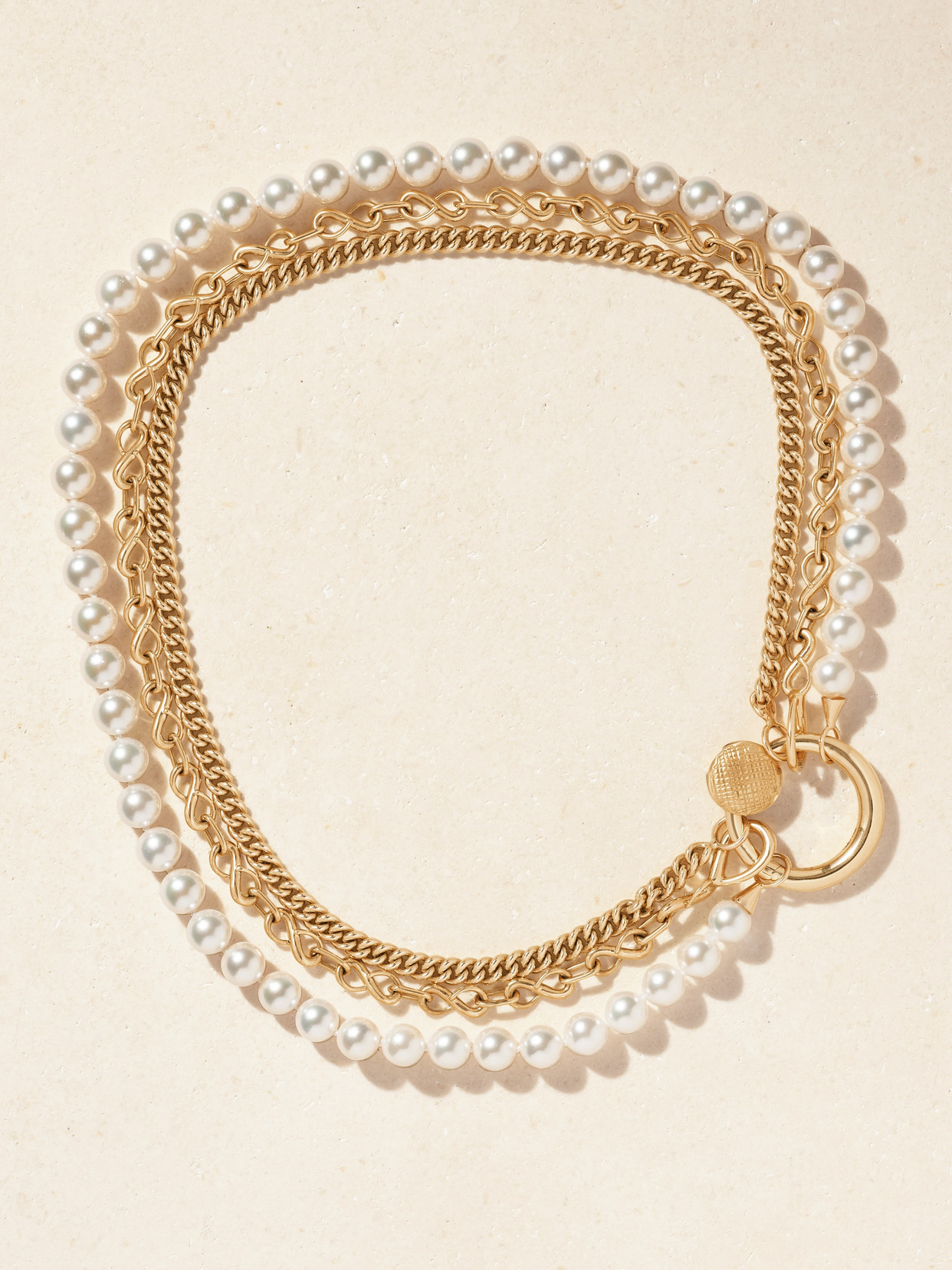 Marla Aaron Musgrave Lock + Myriad + Heavy Curb Chain 14 And 18-karat Gold Pearl Necklace