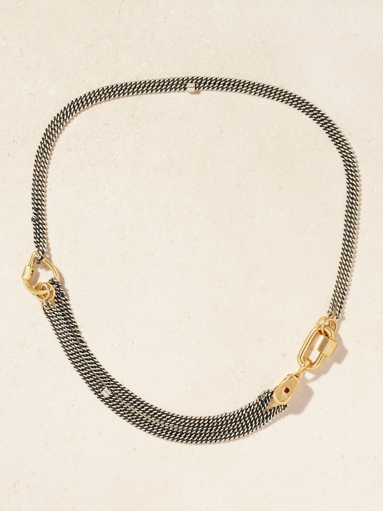 Marla Aaron Chubby Babylock + Baby Droplock + Pulley + Not So Heavy Curb Chain 14-karat Gold, Sterling Silver An In Gray