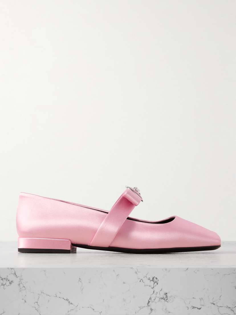Versace Bow-embellished Silk-satin Ballet Flats