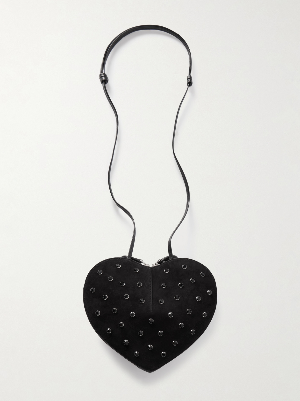 Alaïa Le Coeur Crystal-embellished Suede Shoulder Bag In Black