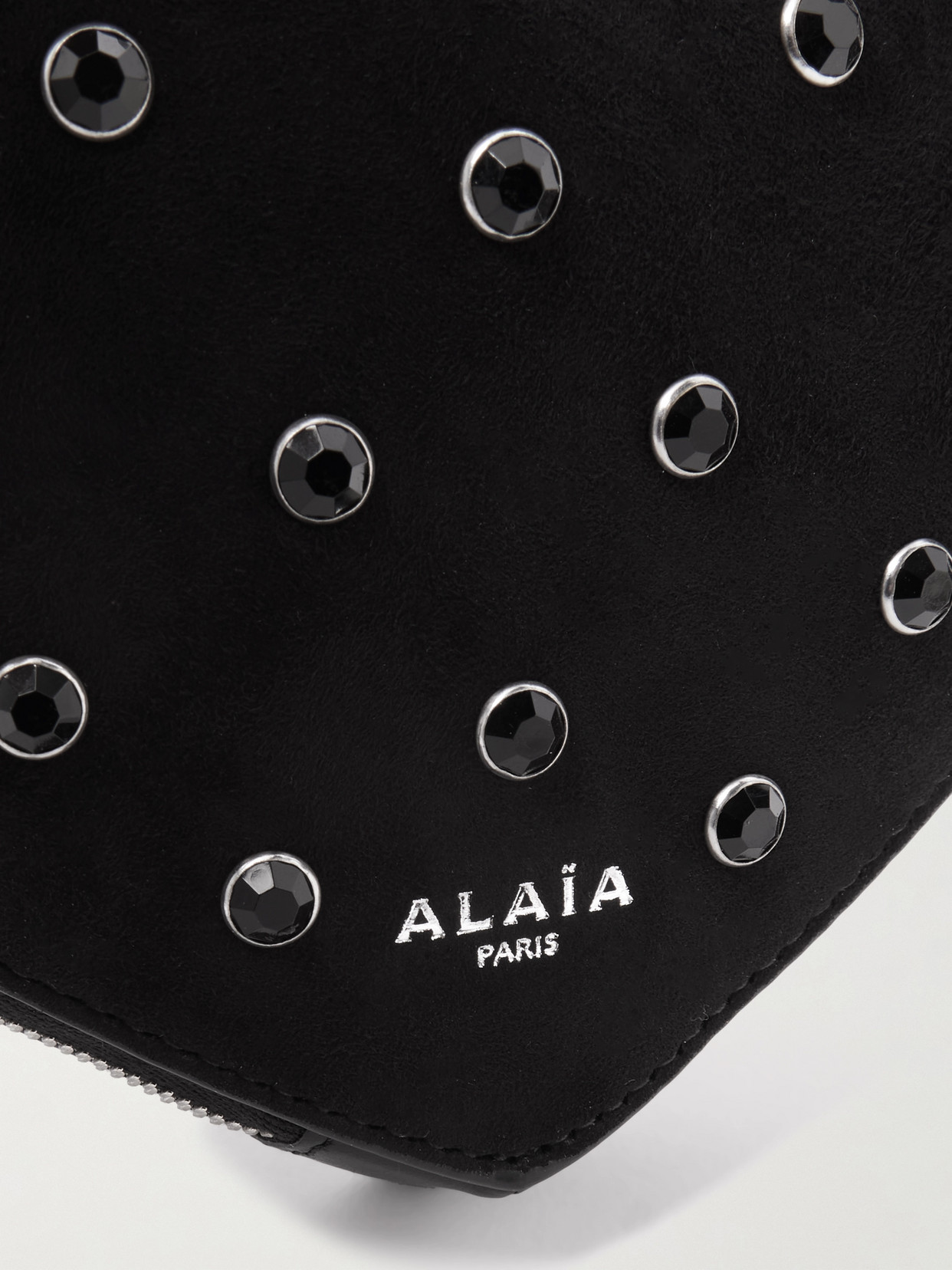 Alaïa Le Coeur Crystal-embellished Suede Shoulder Bag In Black