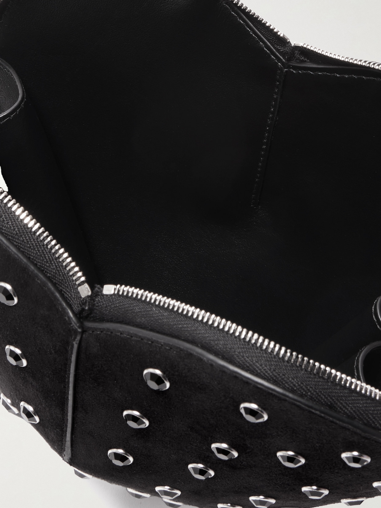 Alaïa Le Coeur Crystal-embellished Suede Shoulder Bag In Black