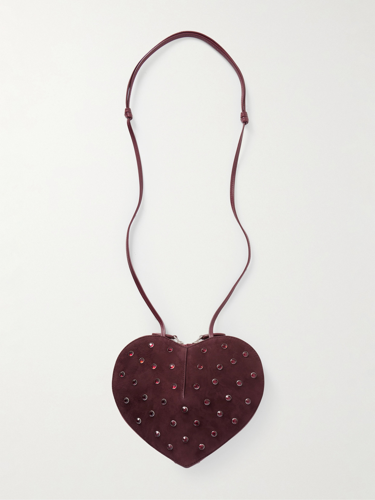 Alaïa Le Caur Crystal-embellished Suede Shoulder Bag In Burgundy