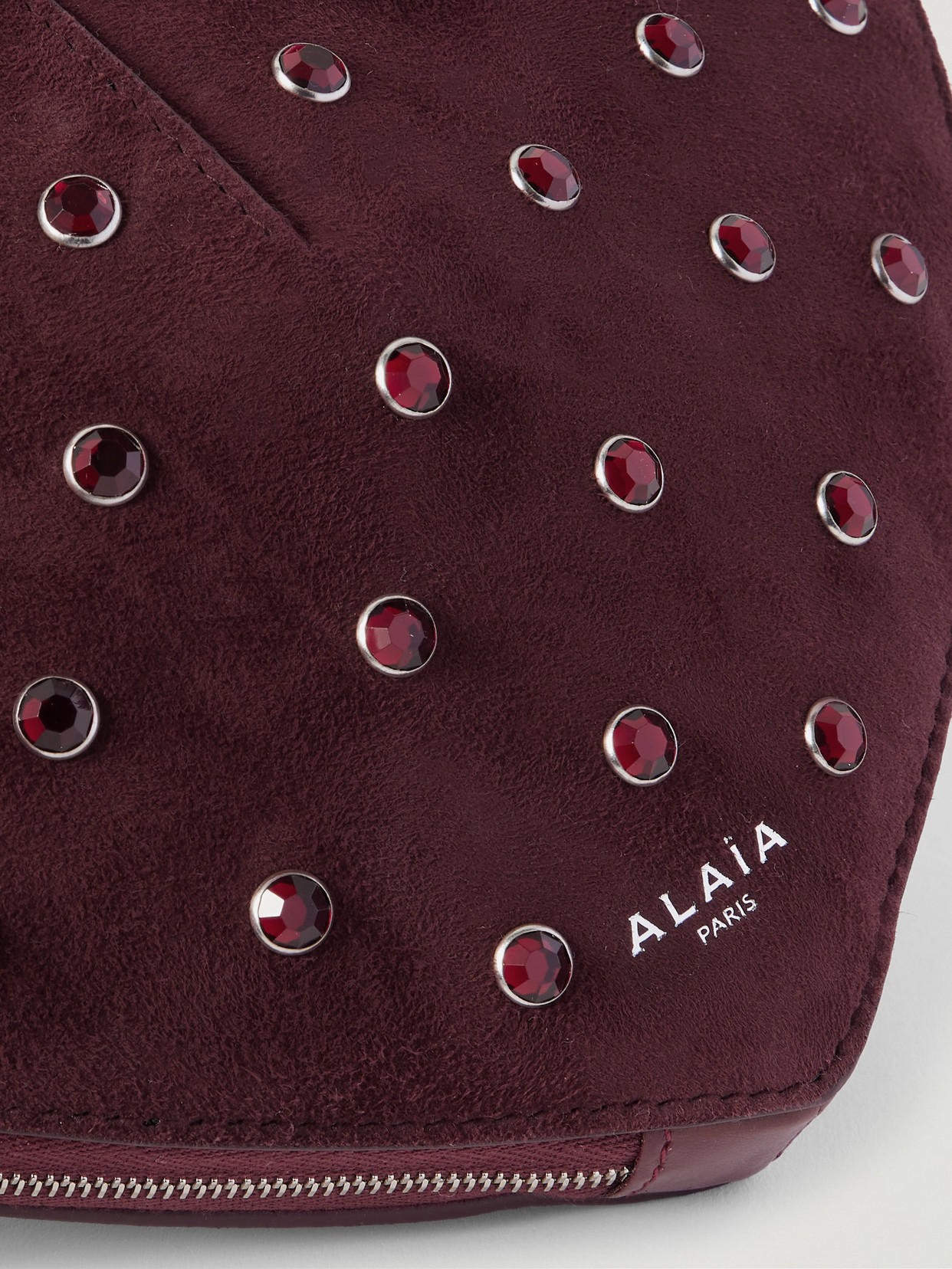 Alaïa Le Caur Crystal-embellished Suede Shoulder Bag In Burgundy
