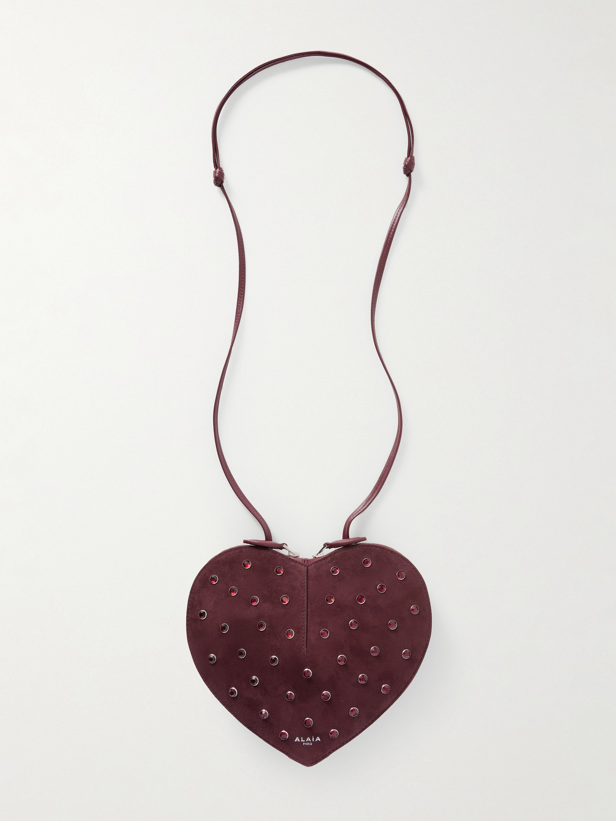 Alaïa Le Caur Crystal-embellished Suede Shoulder Bag In Burgundy