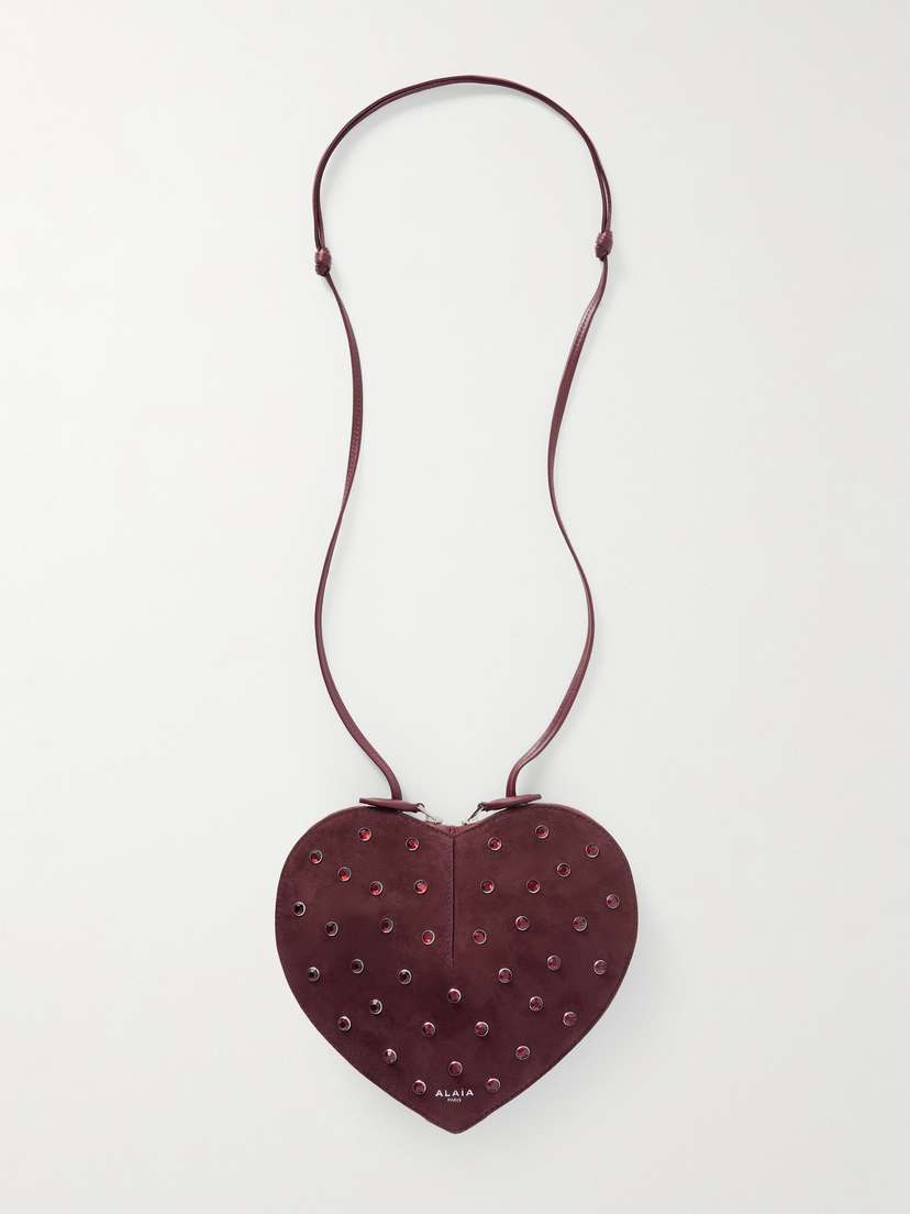 Alaïa Le Cœur Crystal-embellished Suede Shoulder Bag