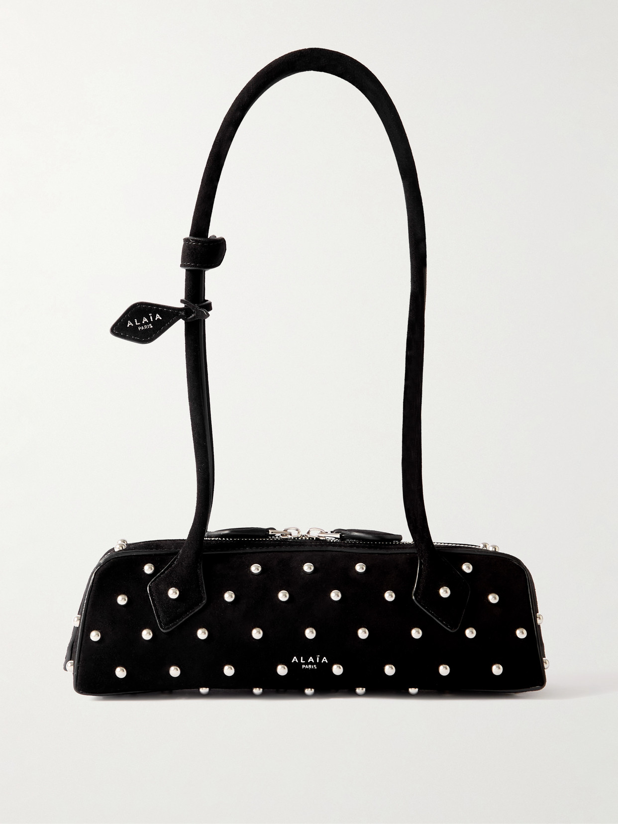 Alaïa - Le Teckel Small Leather-trimmed Studded Suede Shoulder Bag - Black