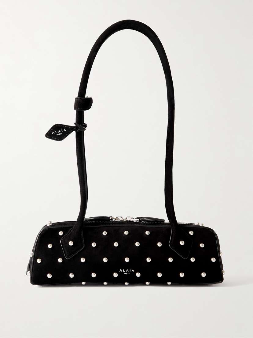 Alaïa Le Teckel Small Leather-trimmed Studded Suede Shoulder Bag