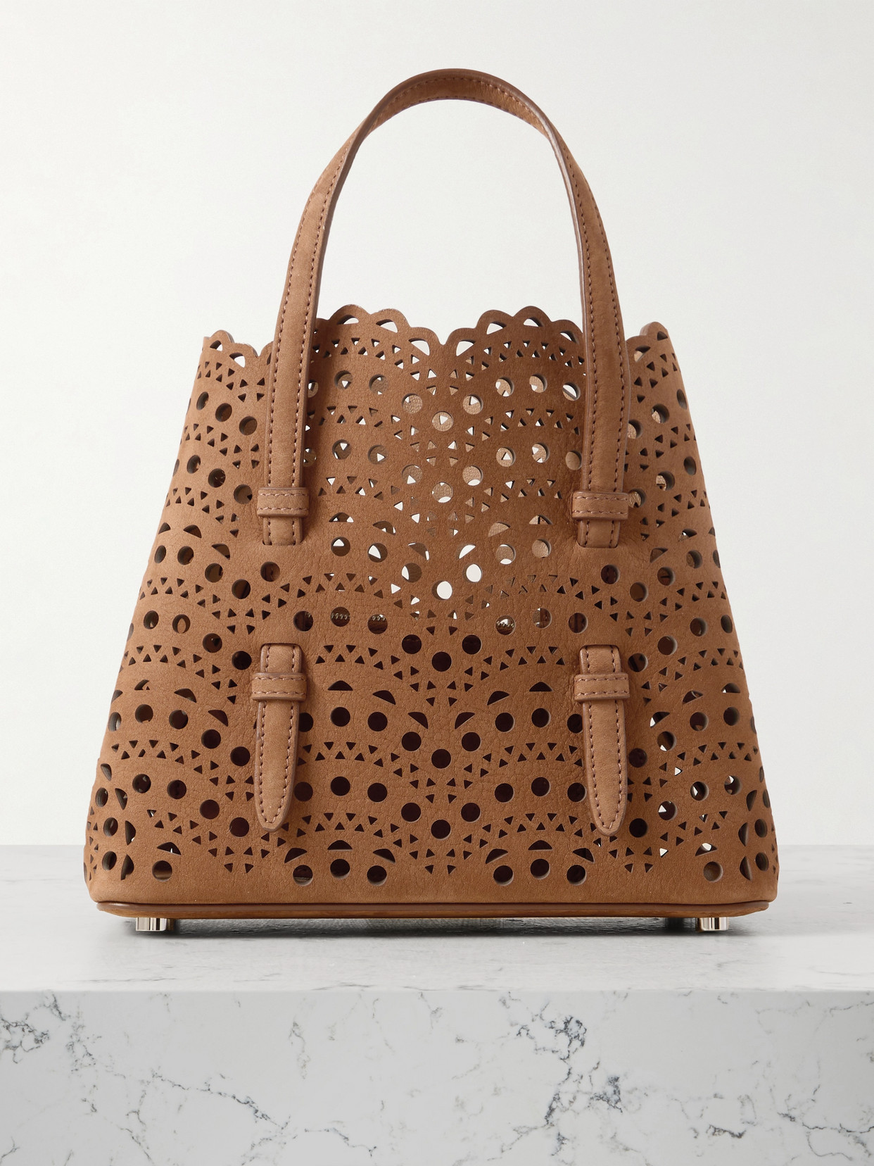 Alaïa Mina 20 Laser-cut Leather Tote In Brown