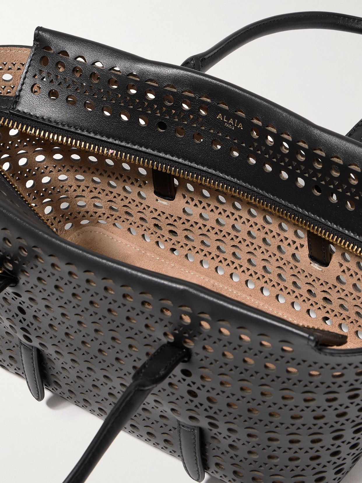 ALAÏA NEW MINA 20 LASER-CUT LEATHER TOTE