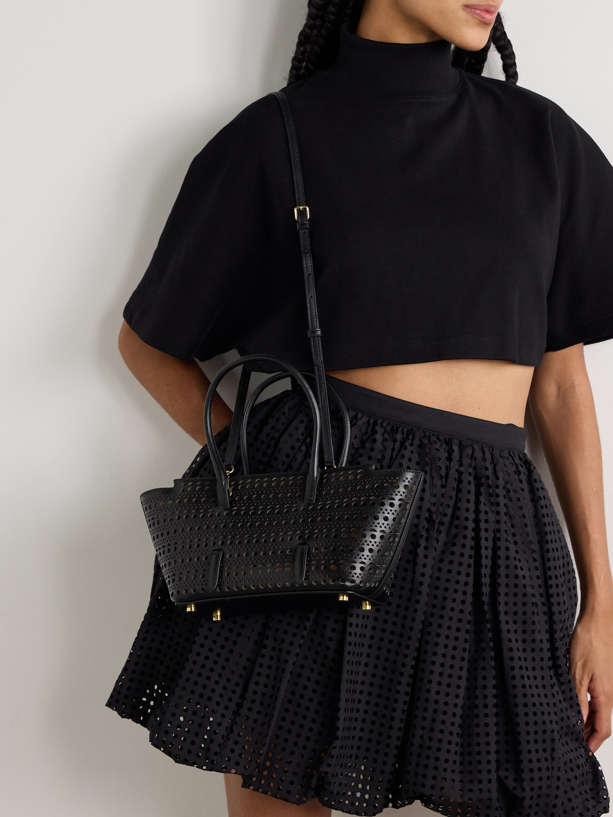 ALAÏA NEW MINA 20 LASER-CUT LEATHER TOTE