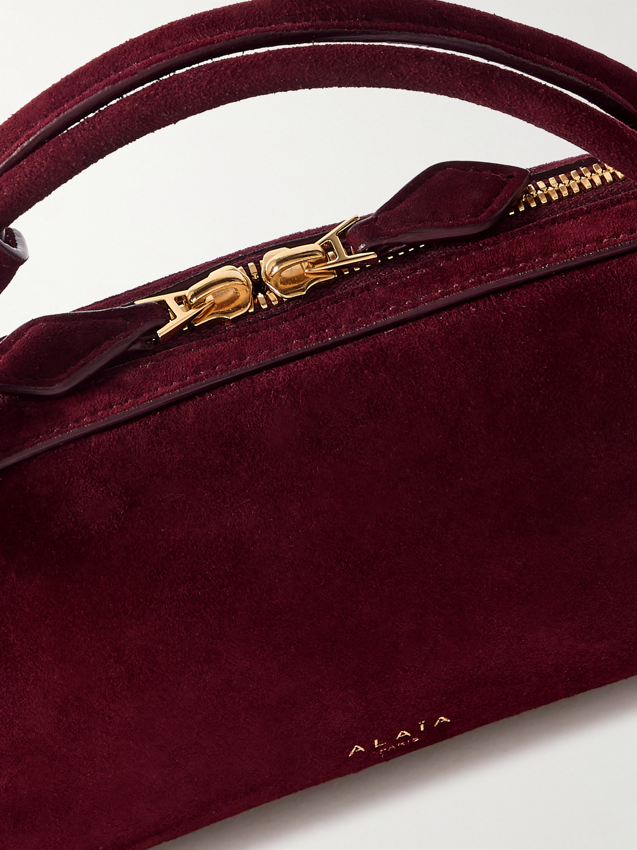 Alaïa Le Teckel Leather-trimmed Suede Clutch In Burgundy