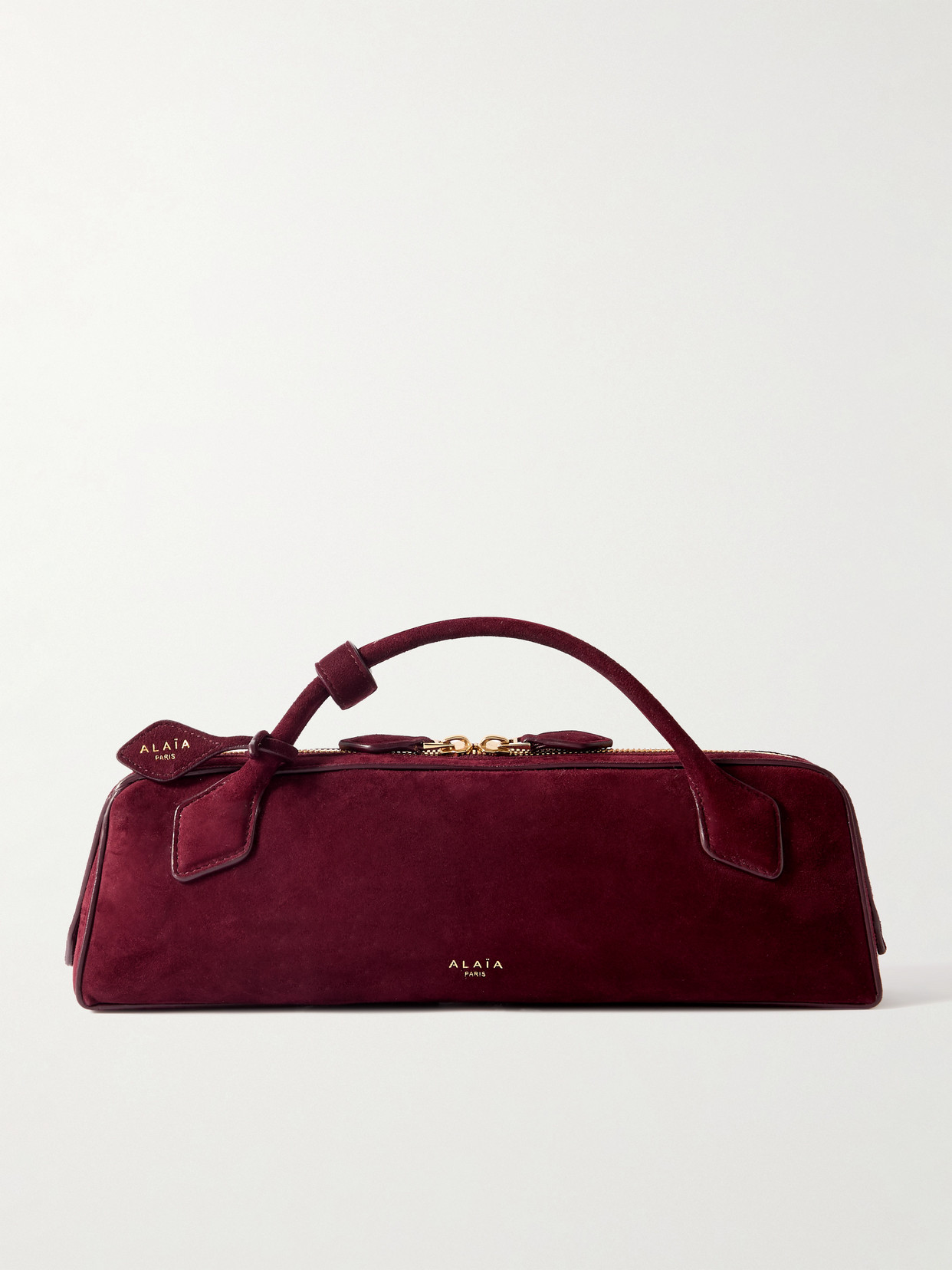 Alaïa Le Teckel Leather-trimmed Suede Clutch In Burgundy