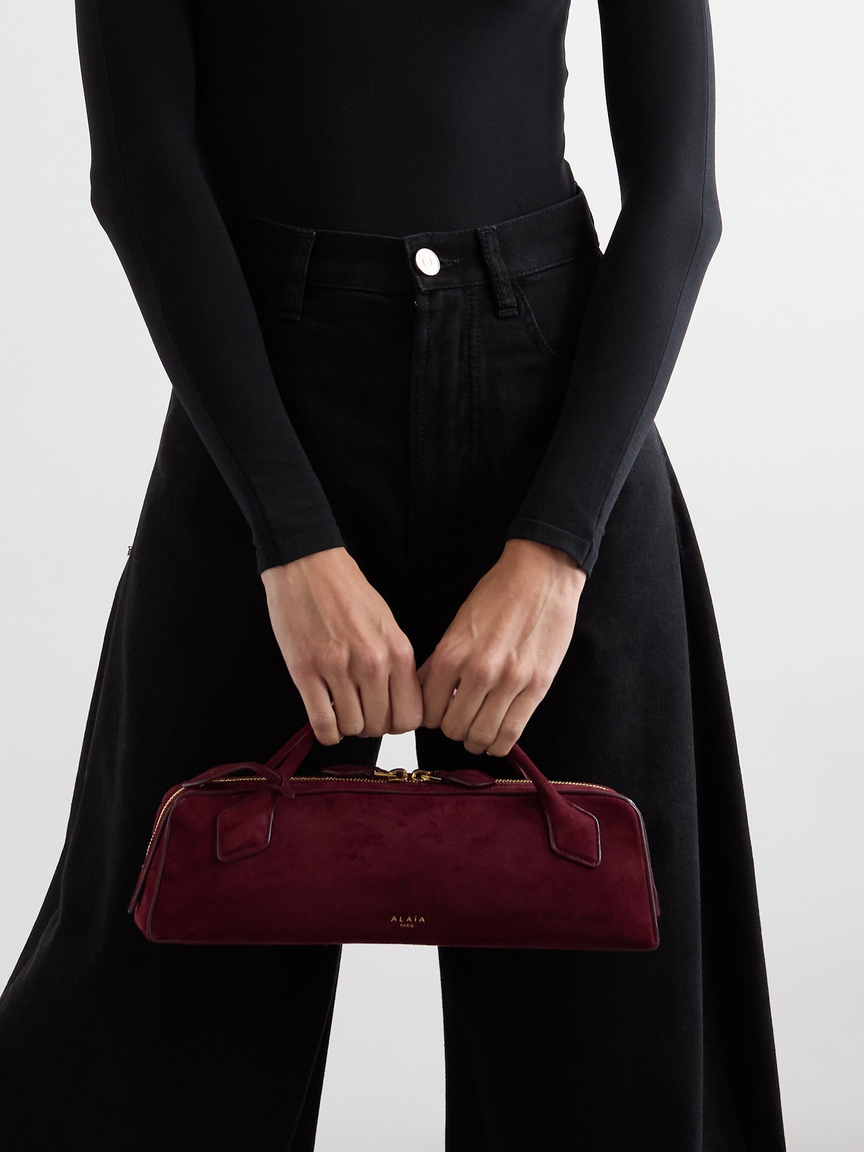 Alaïa Le Teckel Leather-trimmed Suede Clutch In Burgundy