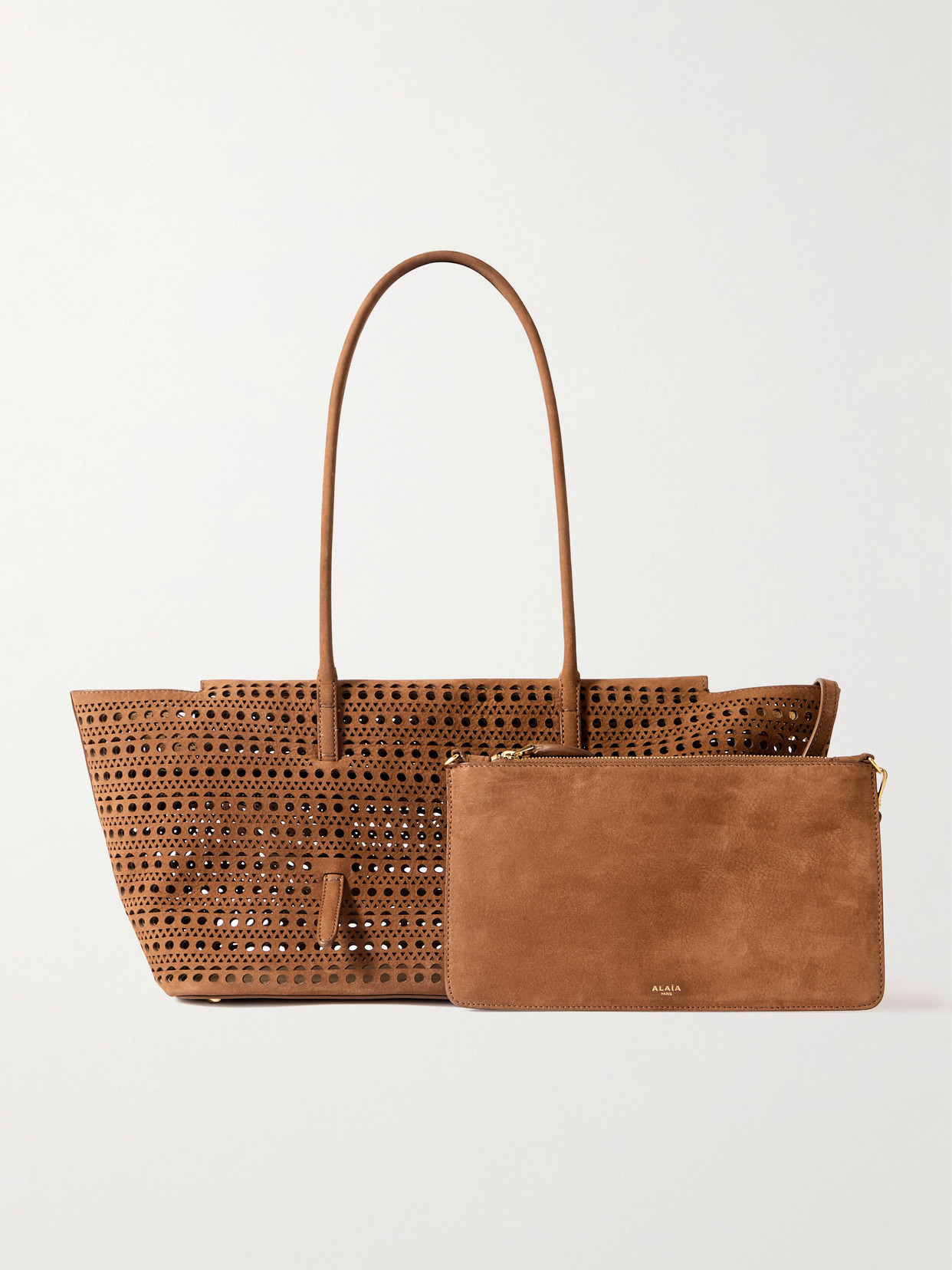 Alaïa Neo Mina Perforated Nubuck Tote In Brown