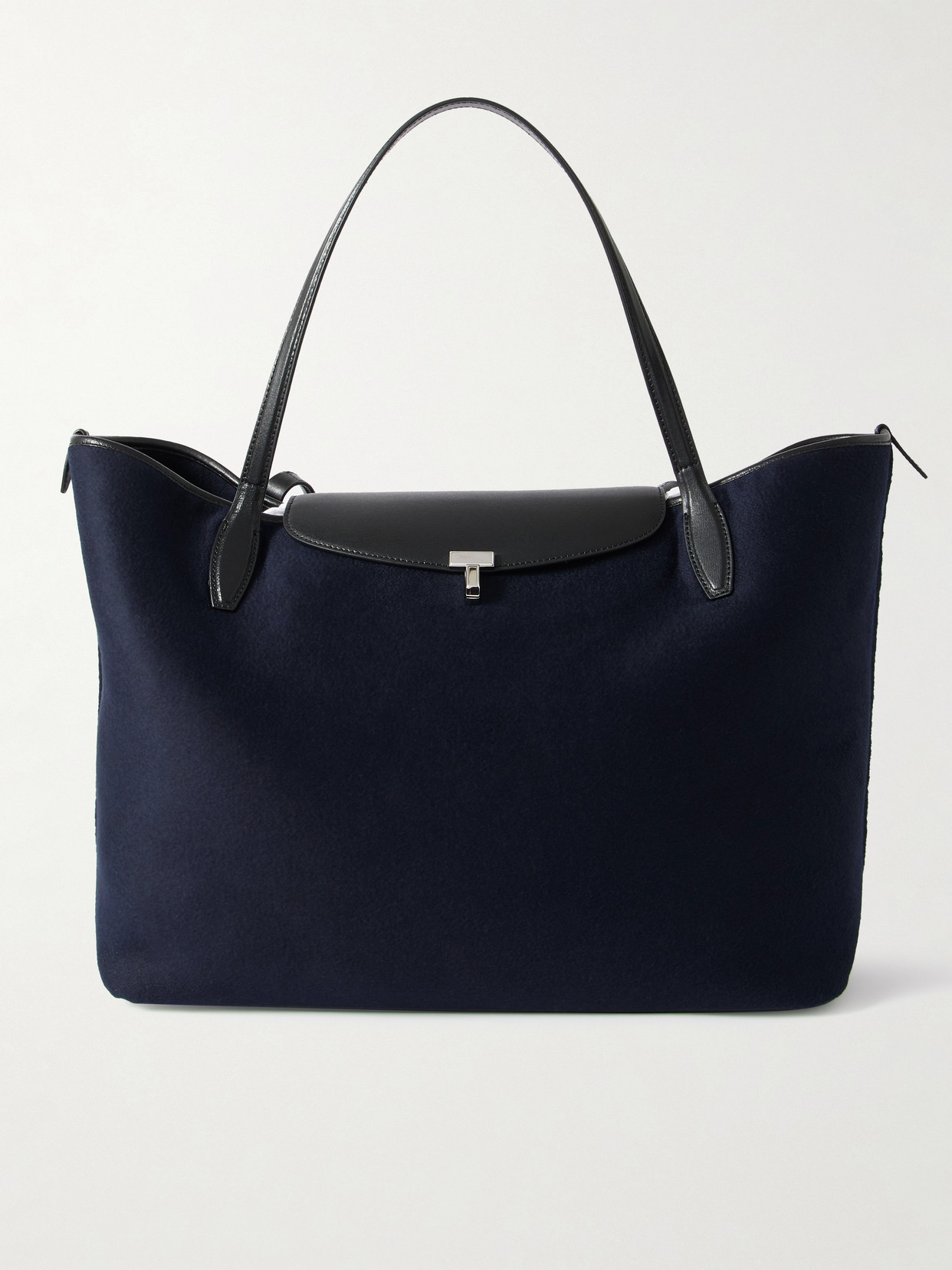 Totême Winter Weekender Leather-trimmed Wool-flannel Tote In Blue
