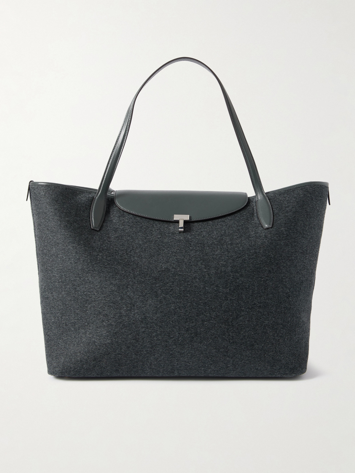 Totême Winter Weekender Leather-trimmed Wool-flannel Tote In Gray