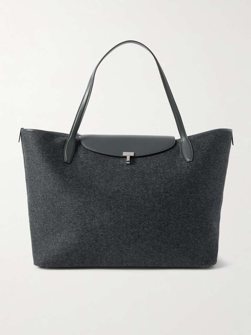 TOTEME Leather-trimmed Wool-flannel Tote