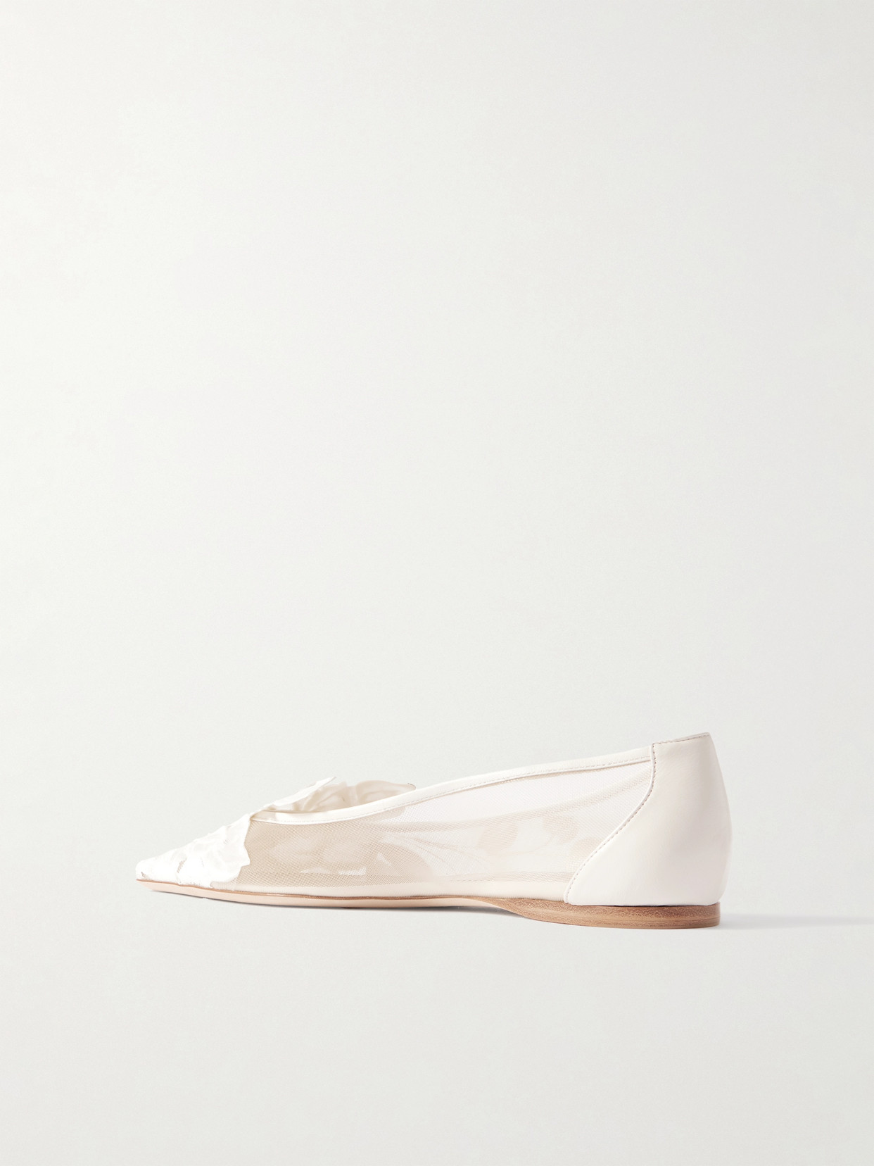 Beatrice Leather-Trimmed Appliquéd Mesh Point-Toe Flats