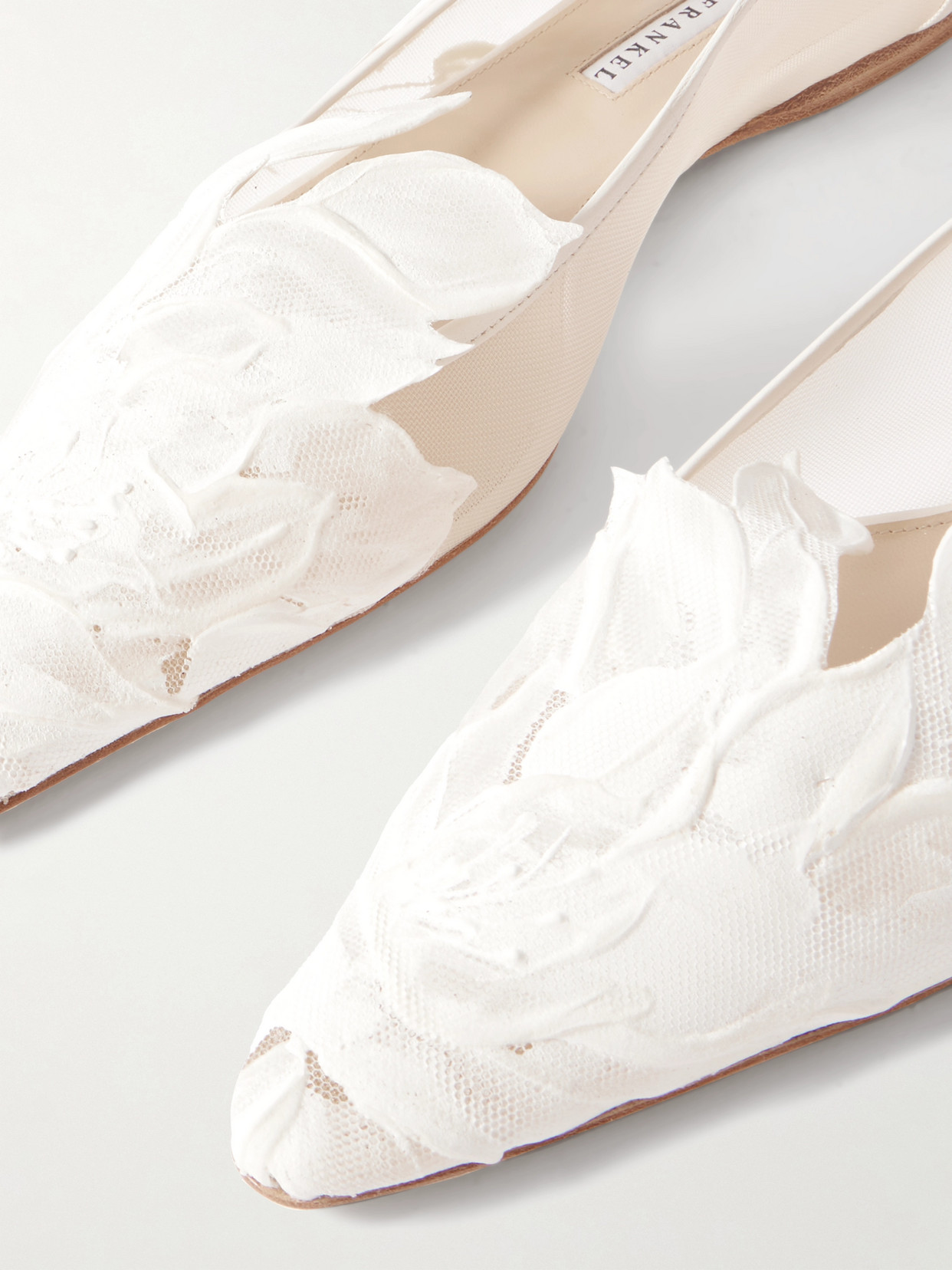 Beatrice Leather-Trimmed Appliquéd Mesh Point-Toe Flats