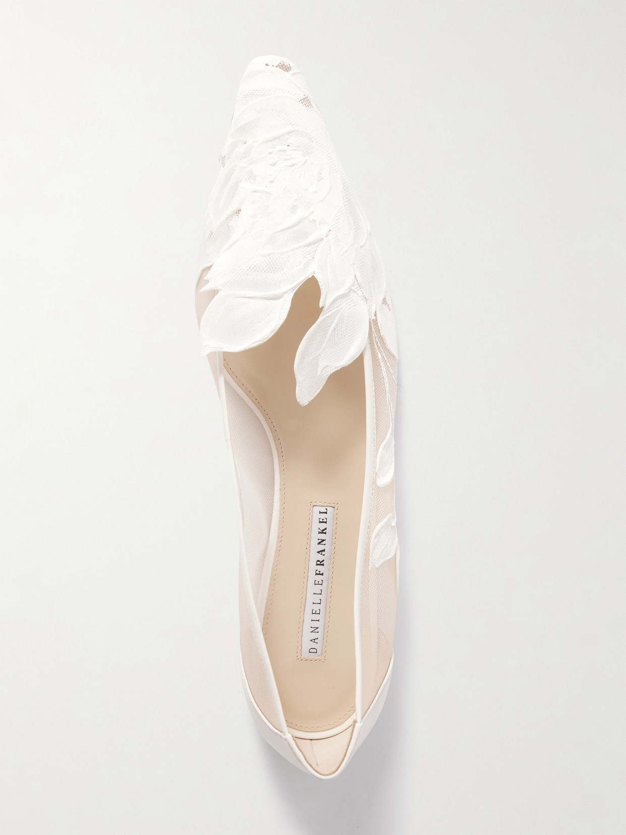 Beatrice Leather-Trimmed Appliquéd Mesh Point-Toe Flats