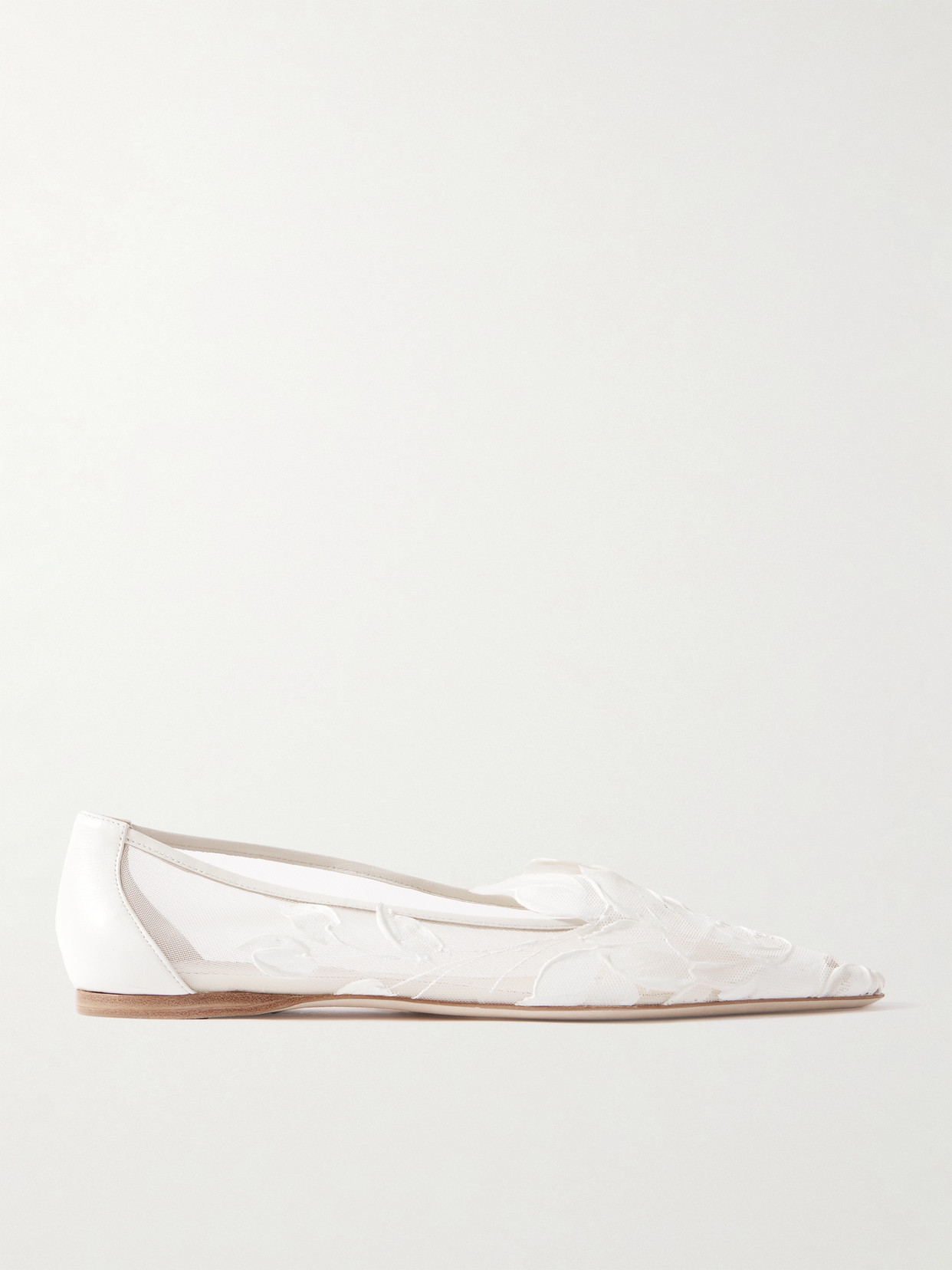 Danielle Frankel Beatrice Leather-trimmed Appliquéd Mesh Point-toe Flats In White