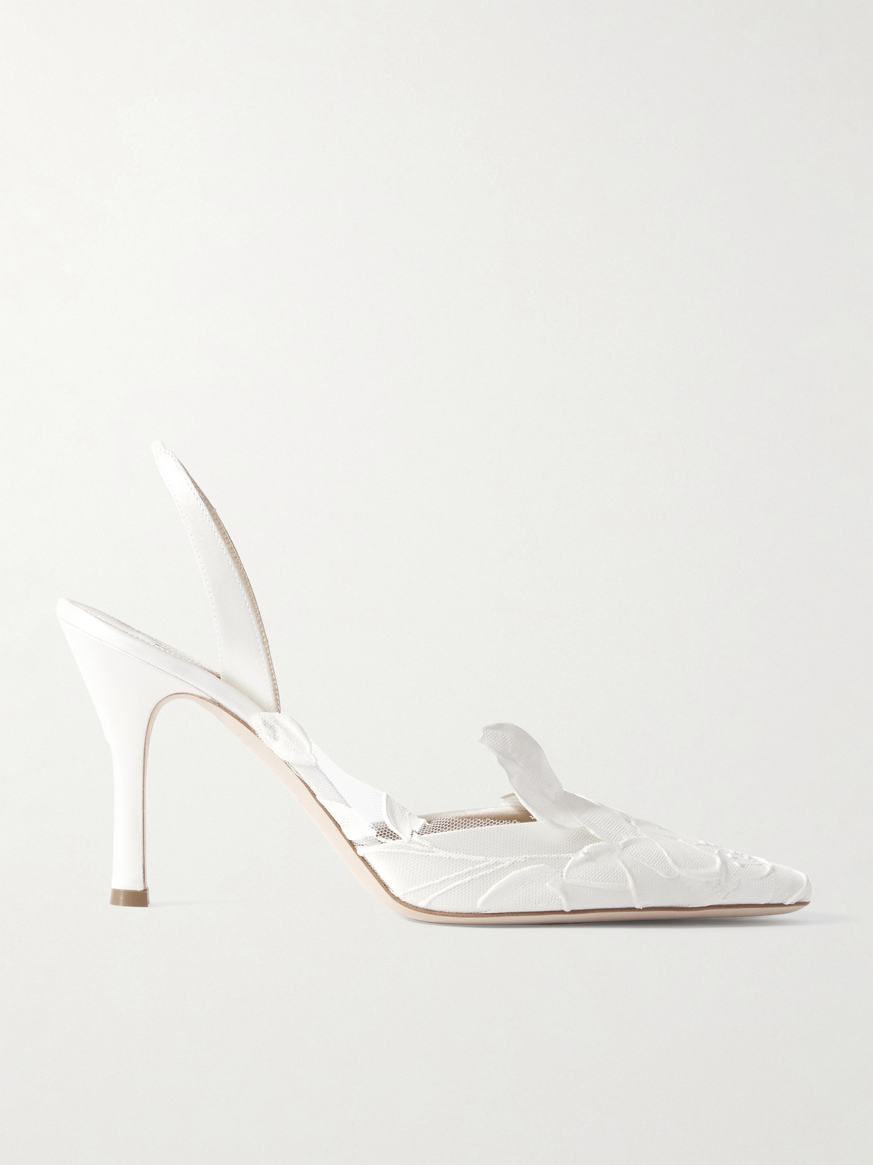 Danielle Frankel Coco Satin And Painted Tulle Slingback Pumps In White