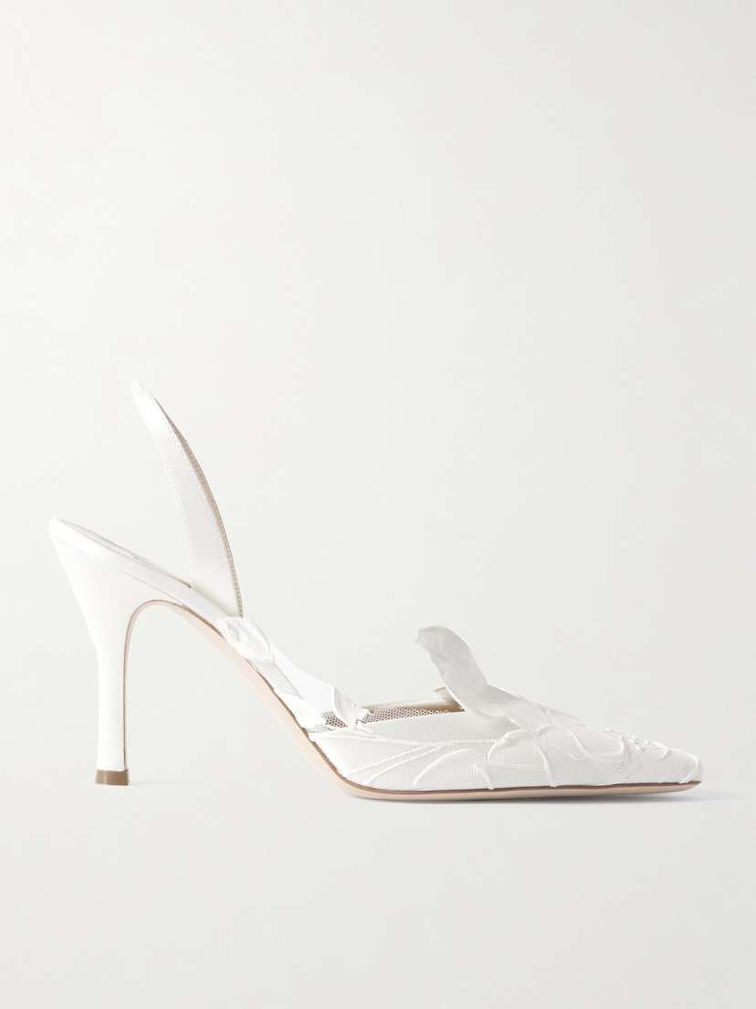 Danielle Frankel Coco Satin And Painted Tulle Slingback Pumps