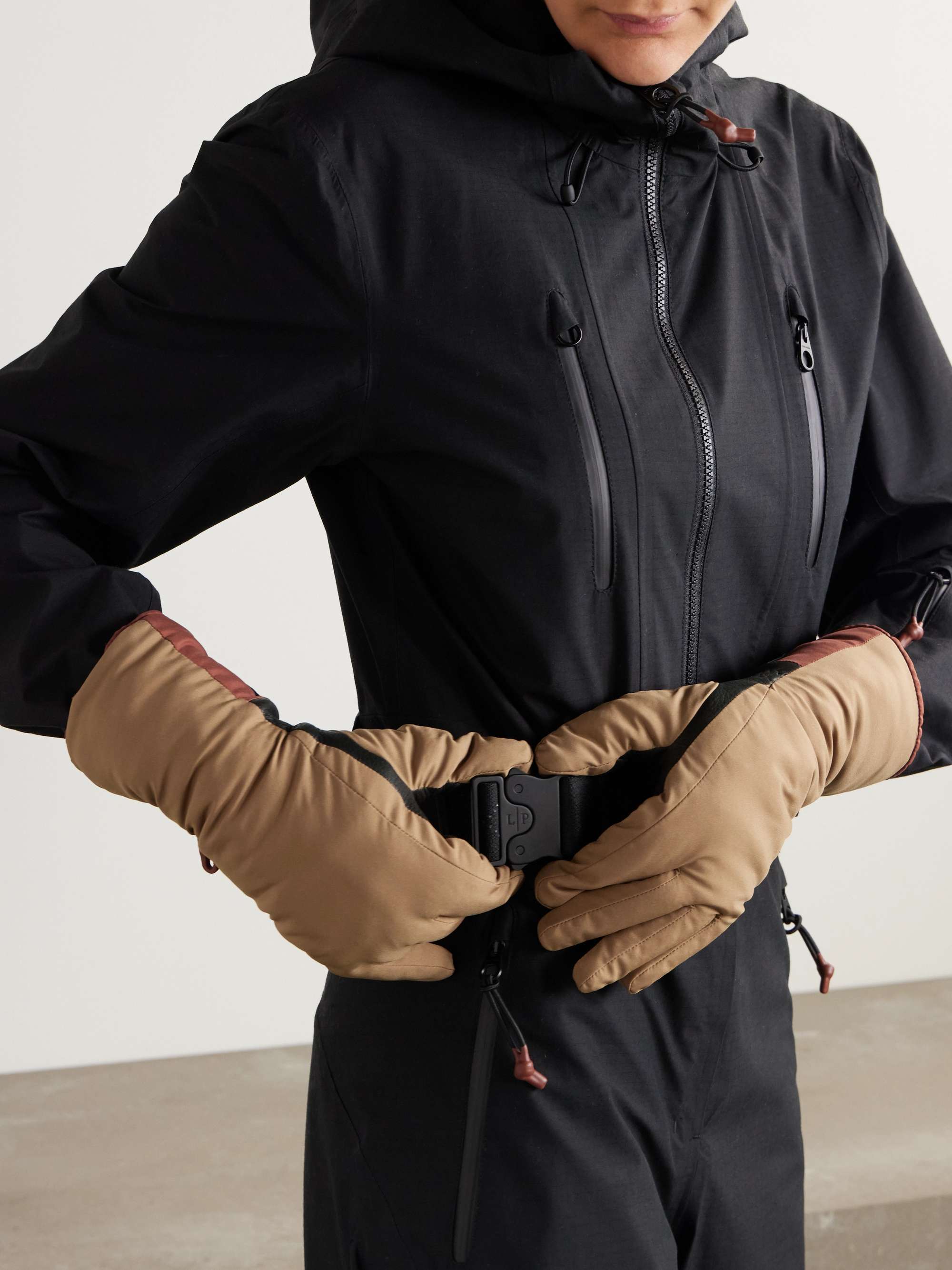 Beige Leather-paneled shell gloves | LORO PIANA | NET-A-PORTER