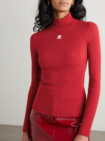 Courrèges Embroidered ribbed-knit sweater