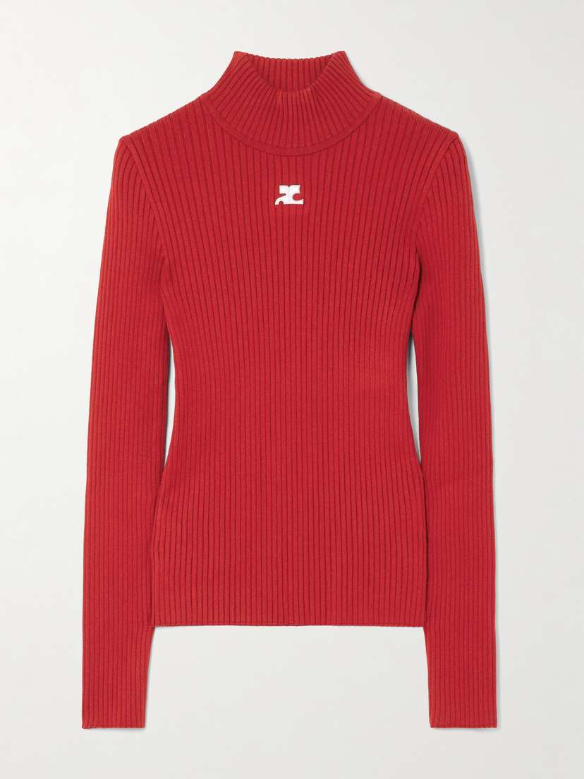 Courrèges Embroidered Ribbed-knit Sweater