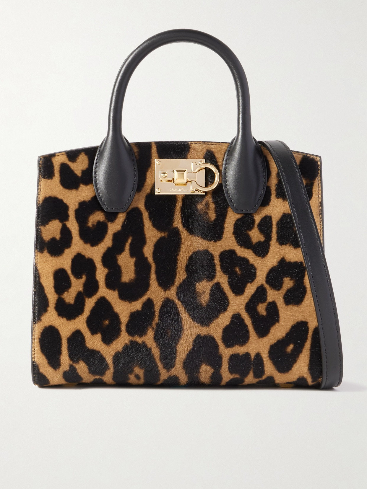Ferragamo The Studio Box Leather-trimmed Leopard-print Calf Hair Tote In Animal Print