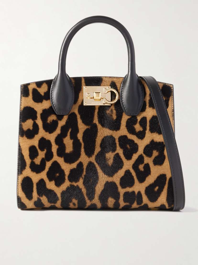 Ferragamo The Studio Box Leather-trimmed Leopard-print Calf Hair Tote