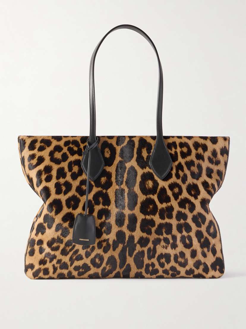 Ferragamo Star Leather-trimmed Leopard-print Calf Hair Tote