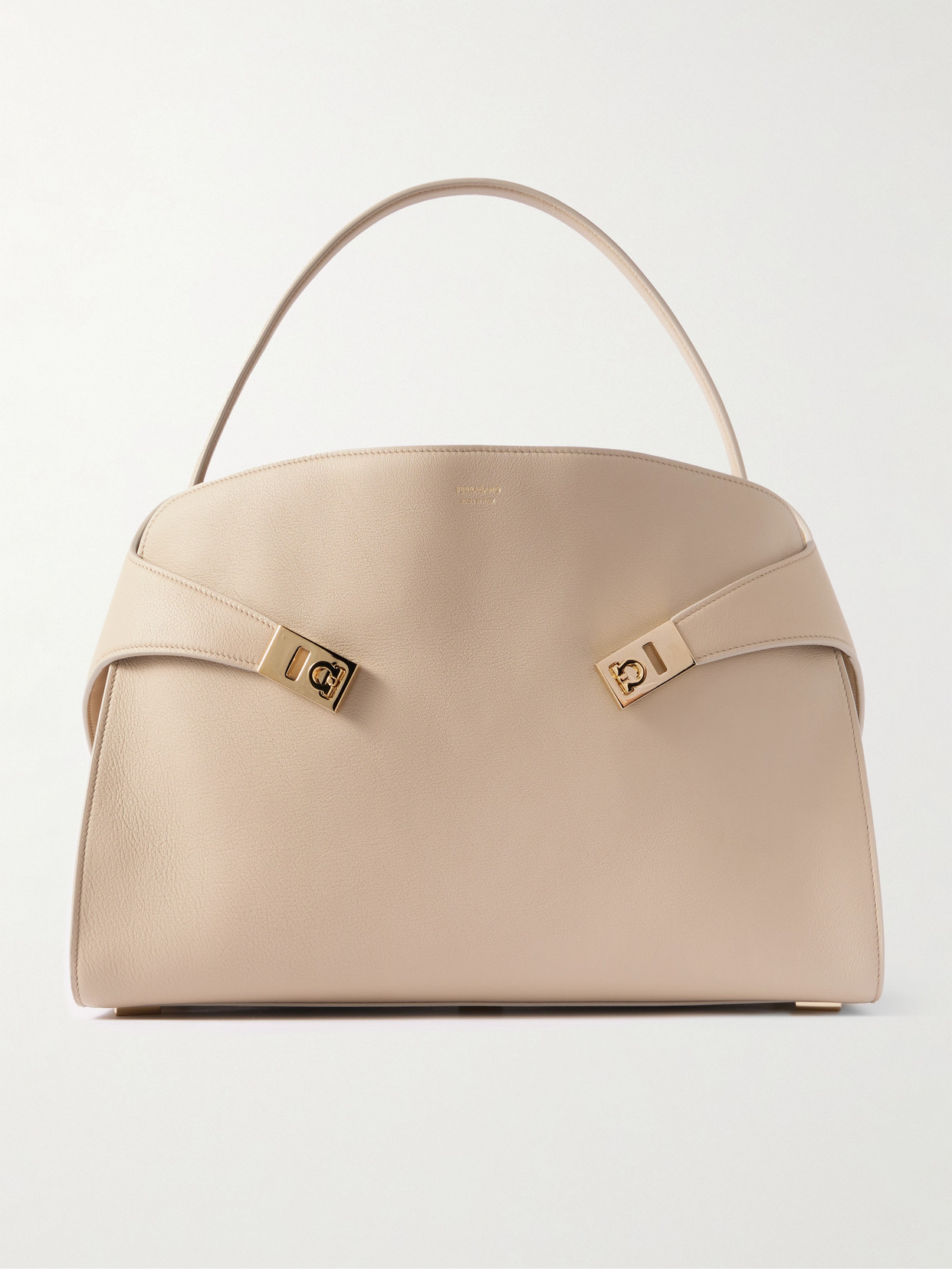 Ferragamo Medium Hug Leather Top Handle Bag In Neutrals
