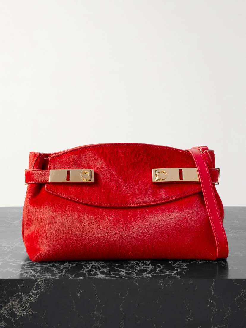 Ferragamo Hug Small Embellished Calf Hair Shoulder Bag