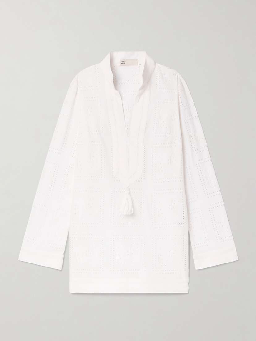 Tory Burch Grosgrain-trimmed Broderie Anglaise Cotton-voile Tunic