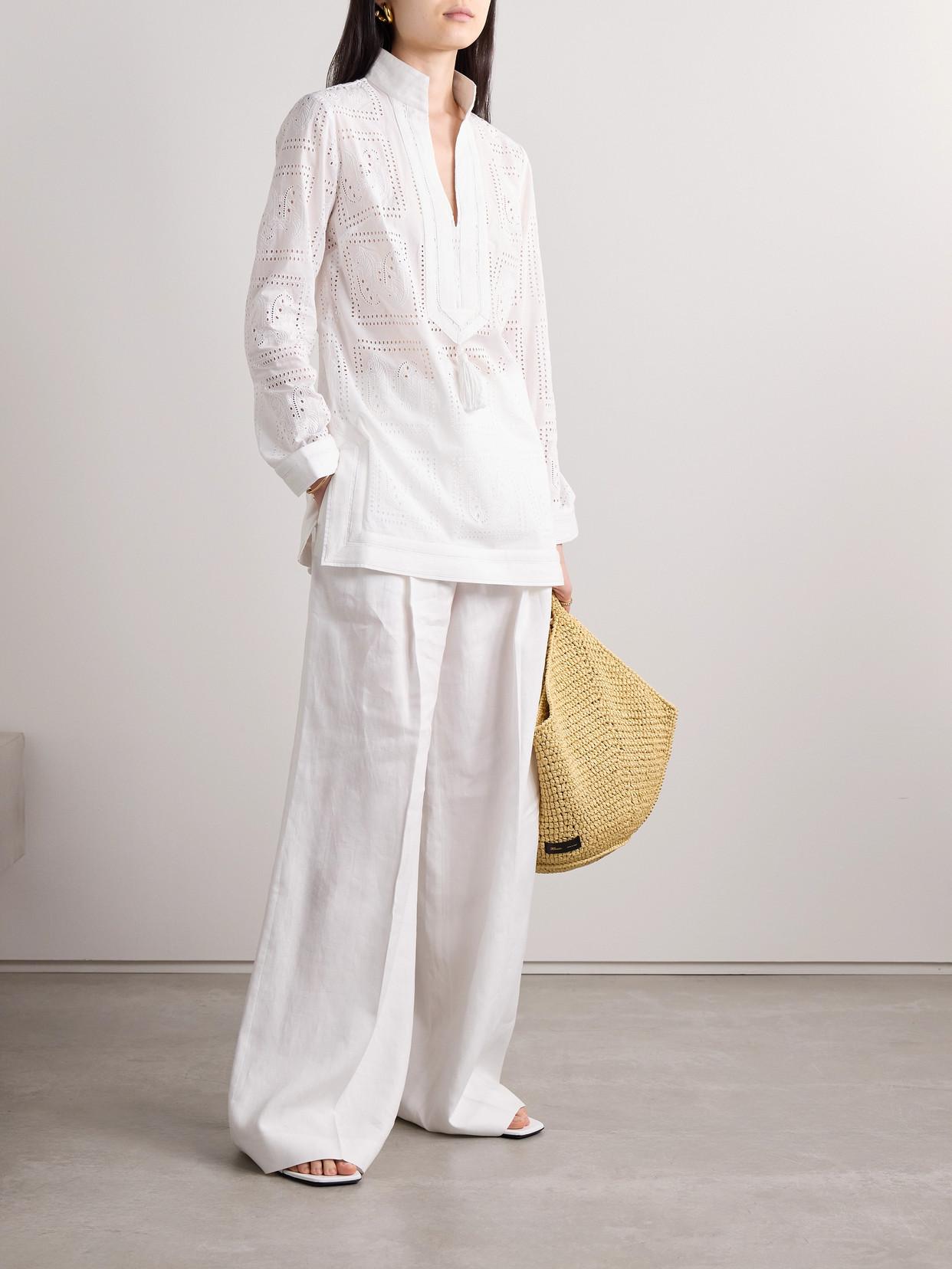 Tory Burch Grosgrain-trimmed Broderie Anglaise Cotton-voile Tunic In White